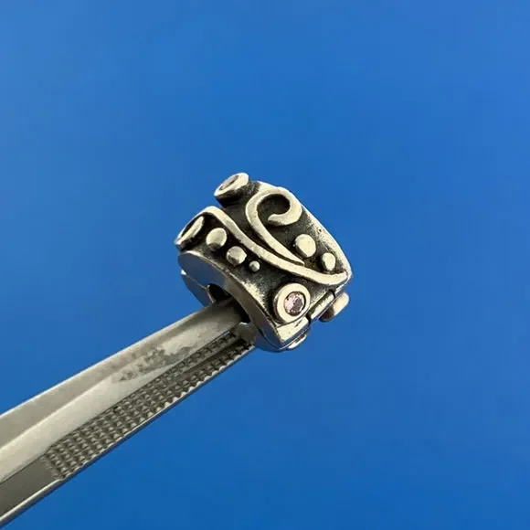 Authentic PANDORA 925 Sterling Silver Pink CZ Tendril Clip Charm 790380PCZ RET